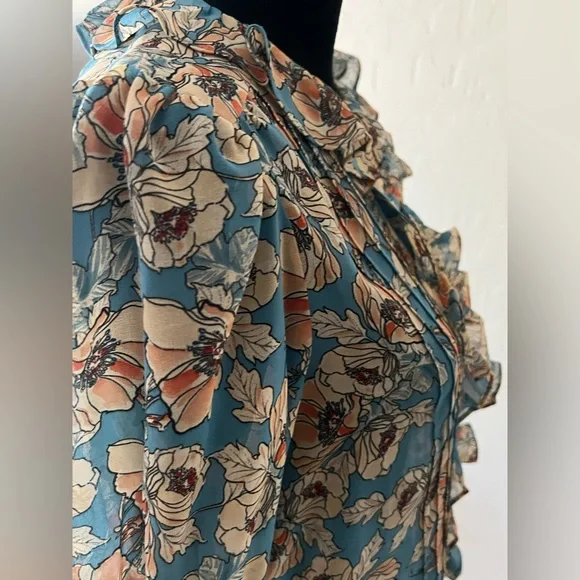 Cabi Cherish Printed Blouse - Blue and Cream - Picture 10 of 10